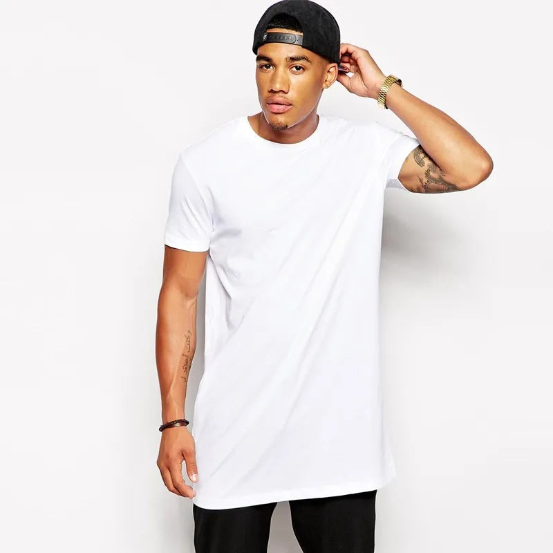 Men's Longline T-Shirt — Extra Long Hip-Hop Tee, White