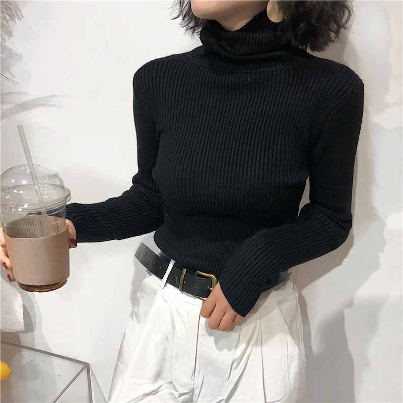 Women's Korean turtleneck sweater, slim knit — view 14 of 20