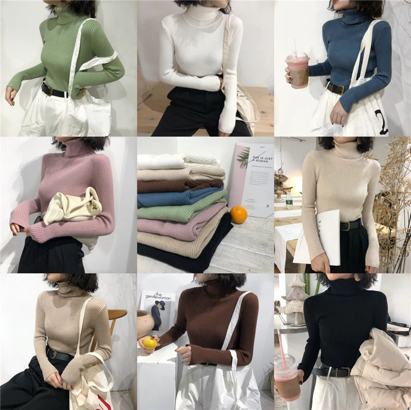 Women's Korean turtleneck sweater, slim knit — view 9 of 20
