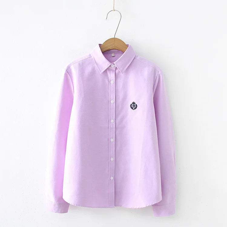 Women's Embroidered Long Sleeve Shirt - Simple Collared Blouse - photo 6