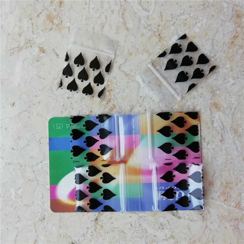100pcs Mini Reclosable Storage Baggies - Zip Craft Bags (Spades Print)