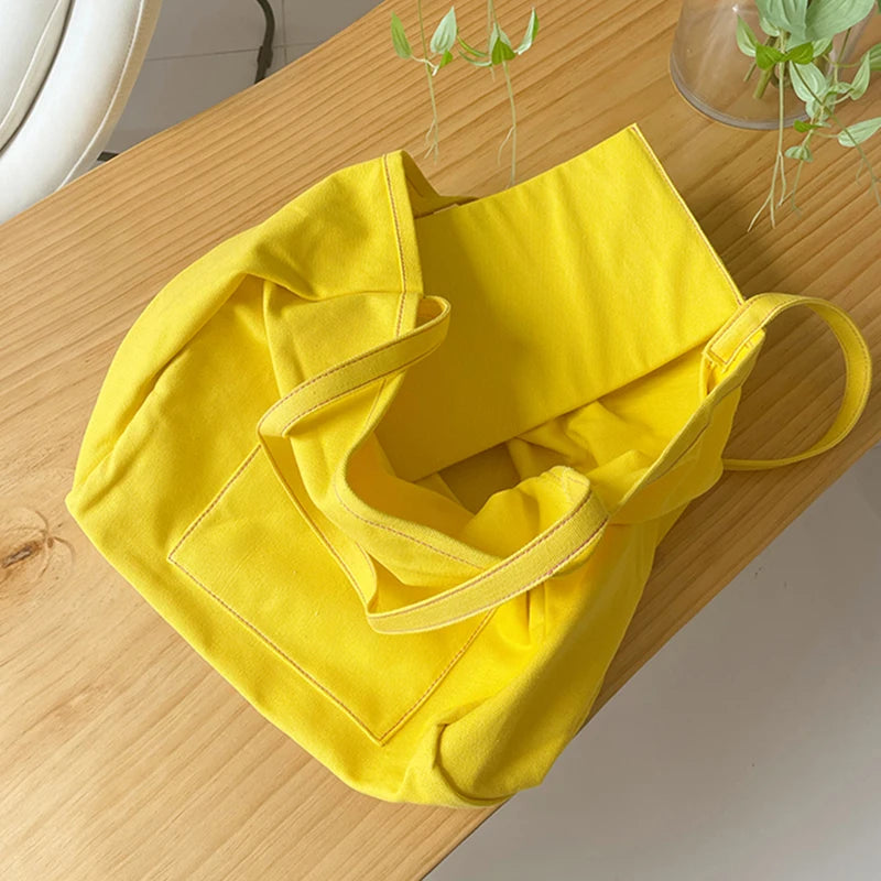 Women's Canvas Tote Bag – Reusable Shoulder Handbag with Letter Detail | Casual Daily Bag