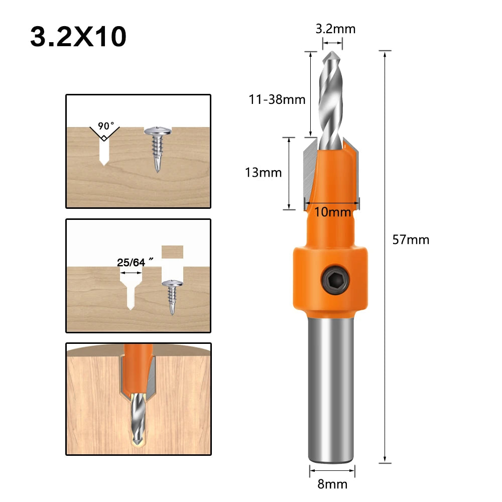 8mm Shank Countersink Router Bit, Woodworking Milling Cutter