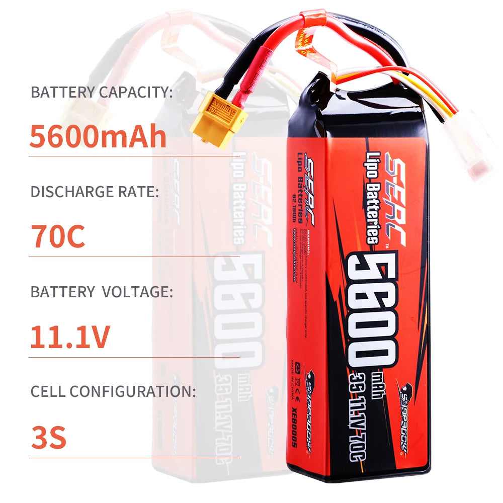 Sunpadow 3S 11.1V Lipo Battery for 5600mAh 7100Ah 70C with XT60 Connector For RC Vehicles Car Truck Tank Truggy Buggy Hobby