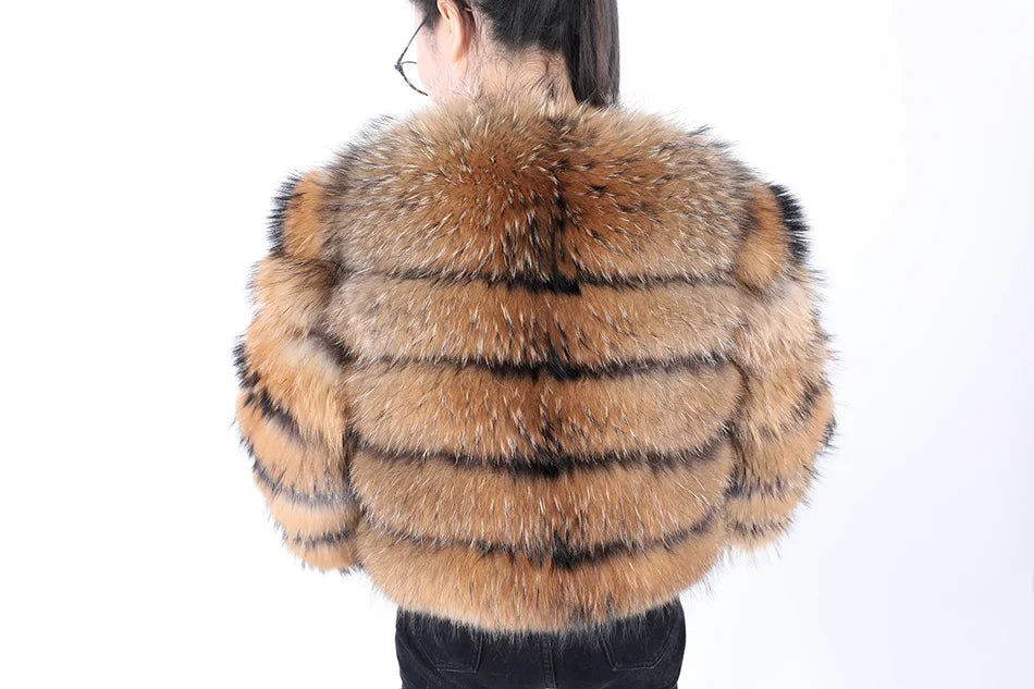 Women's Fox Fur Coat with Detachable Sleeves