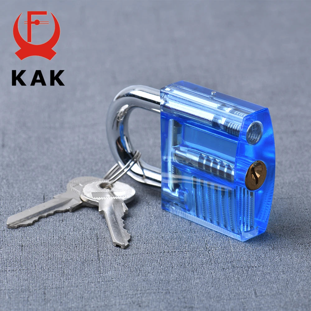 KAK Transparent Cutaway Practice Padlock Kit – Locksmith Training Lock with Broken Key Extractor & Wrench Tools