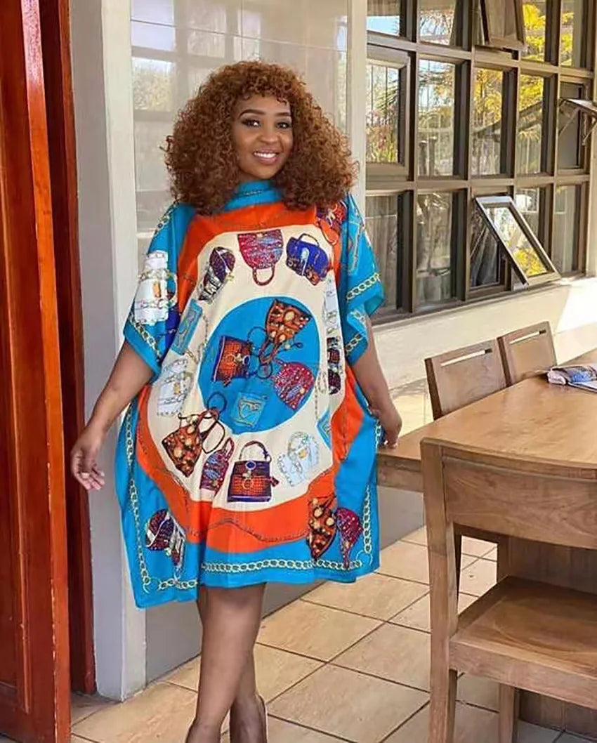 Printed Dresses For Women 2021 Fashion Design Loose Dress Batwing Maxi Long Femme Vestidos Summer Autumn Party Elegant Dress