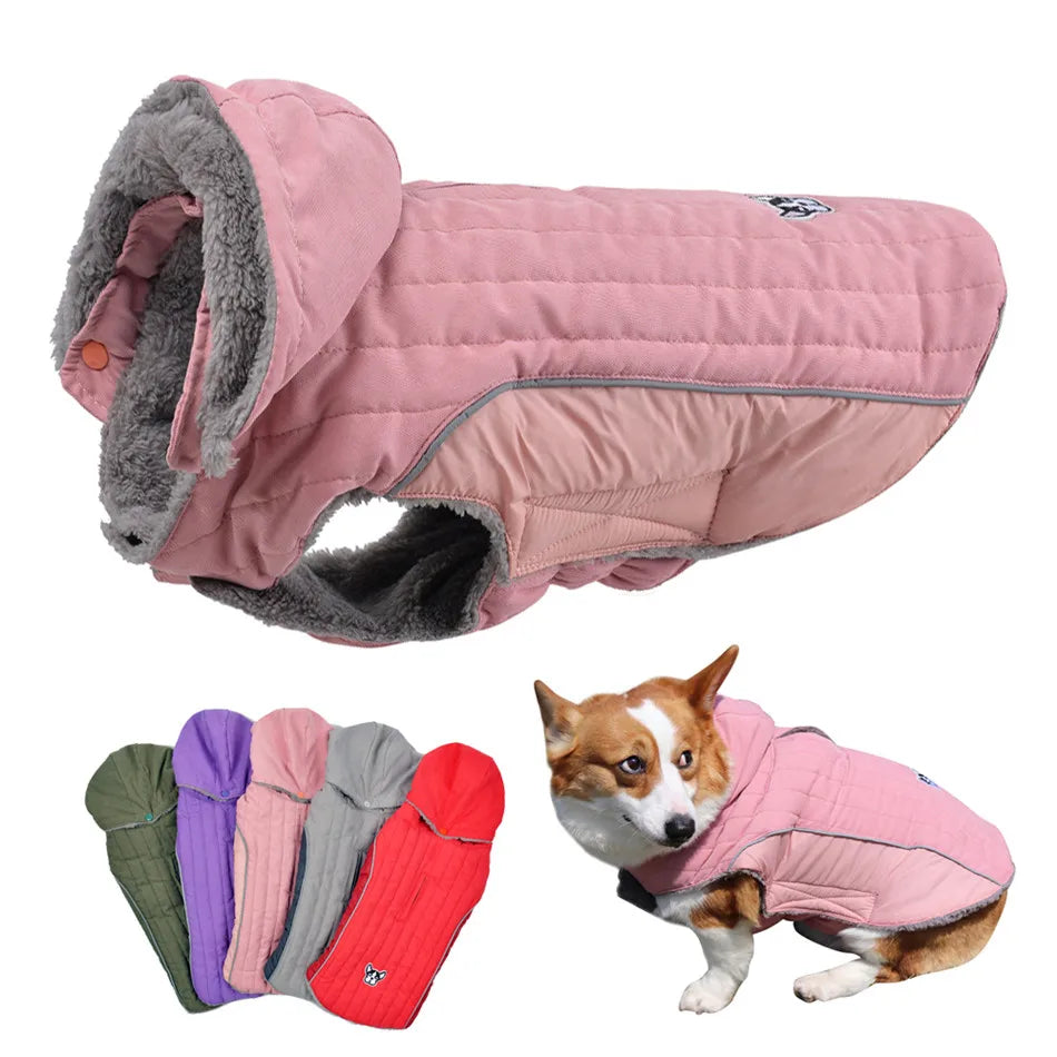 Reflective Quilted Dog Winter Jacket - Thick Fleece Coat with Belly Strap
