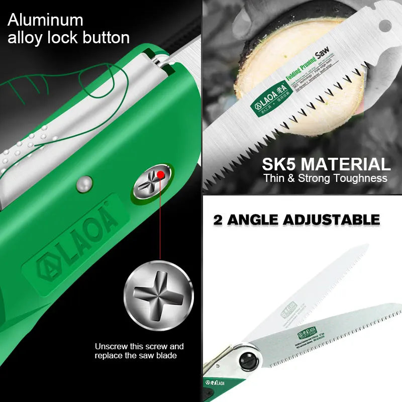 LAOA SK5 Folding Garden Saw – Portable Hand Pruning Saw for Branches, Camping & Logging