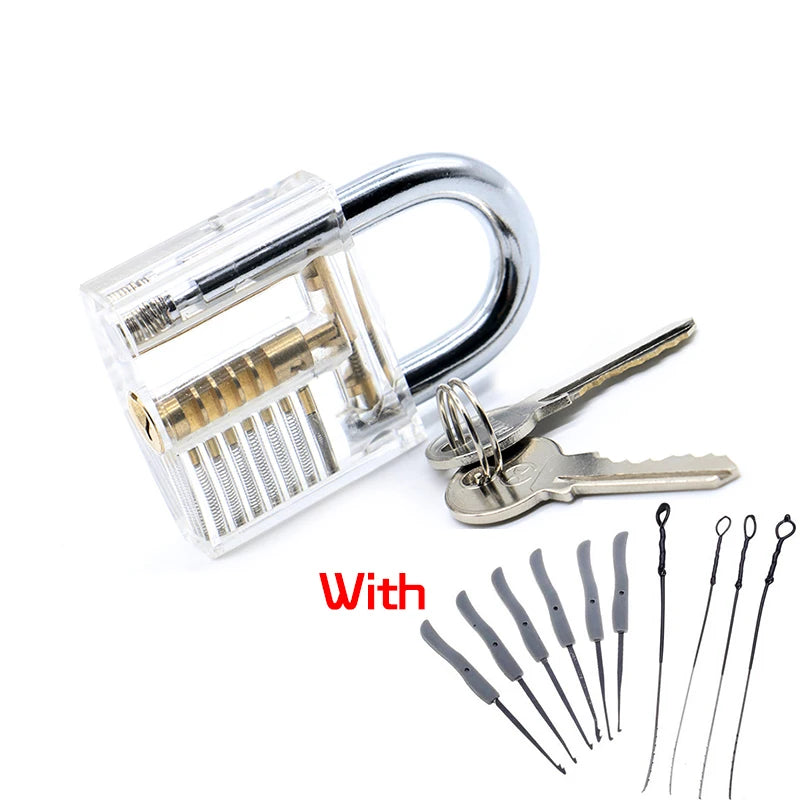 KAK Transparent Cutaway Practice Padlock Kit – Locksmith Training Lock with Broken Key Extractor & Wrench Tools