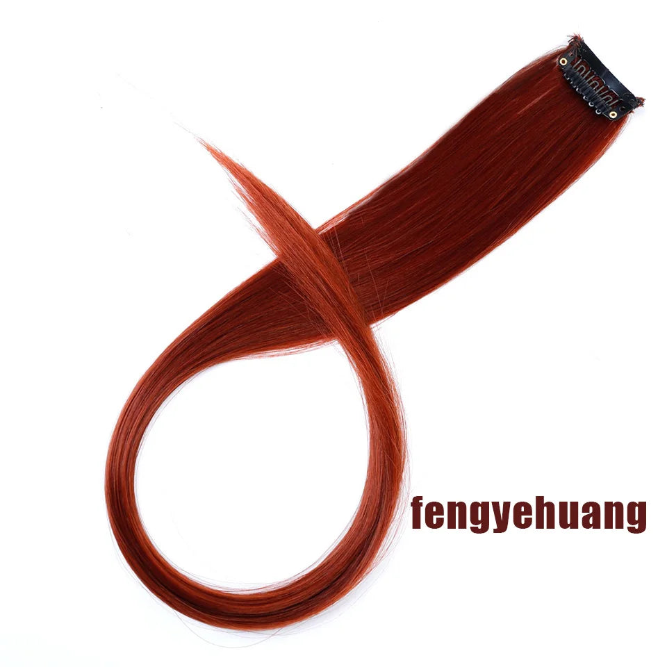 All Long Straight Color Hair Piece Hair Extensions Clip In Highlight Rainbow Hair Streak Pink Synthetic Hair Strands on Clips