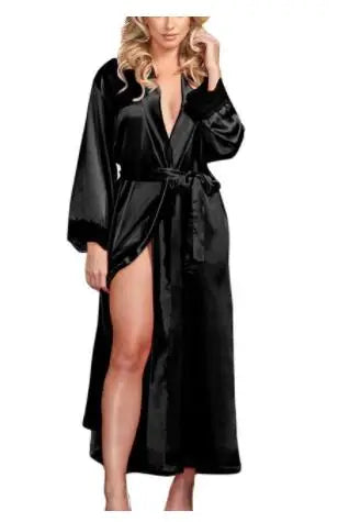 Women's Long Satin Robe with Belt, Lightweight