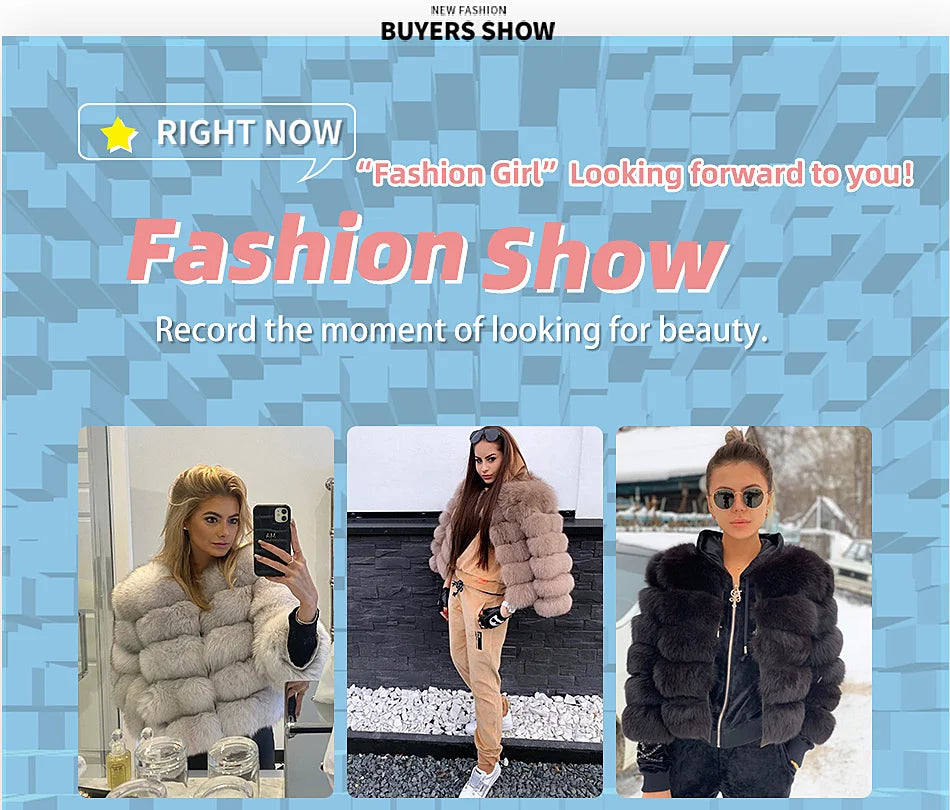 Women's Fox Fur Coat with Detachable Sleeves