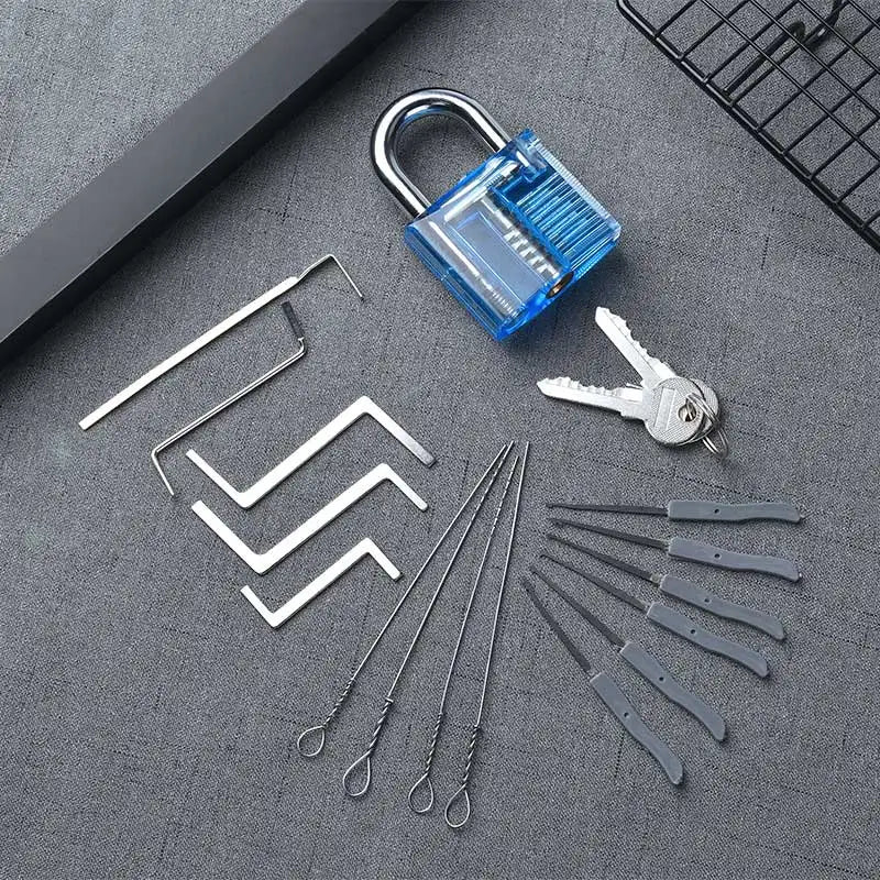 KAK Transparent Cutaway Practice Padlock Kit – Locksmith Training Lock with Broken Key Extractor & Wrench Tools