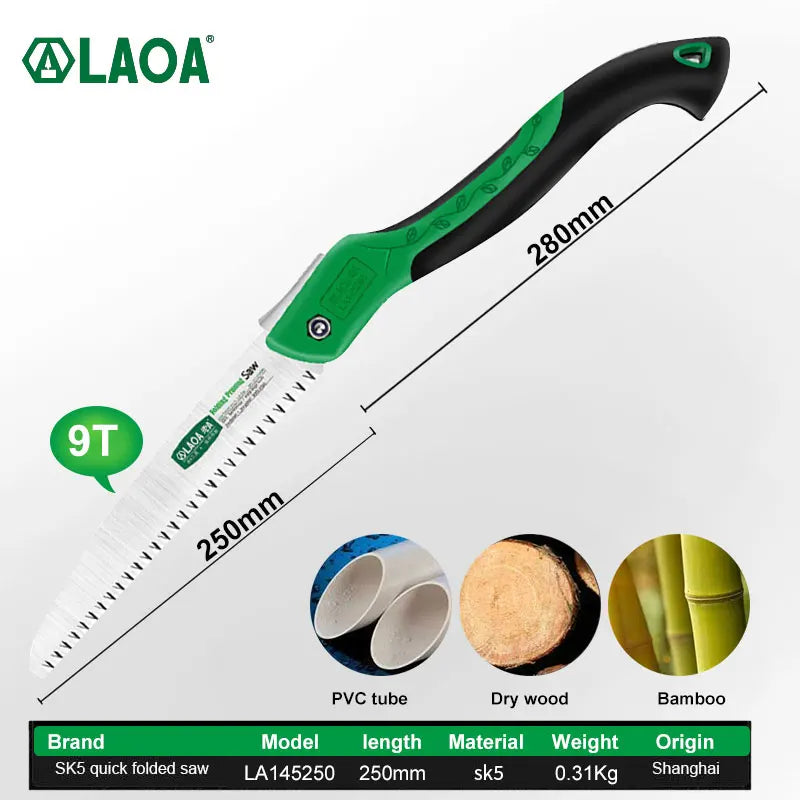 LAOA SK5 Folding Garden Saw – Portable Hand Pruning Saw for Branches, Camping & Logging