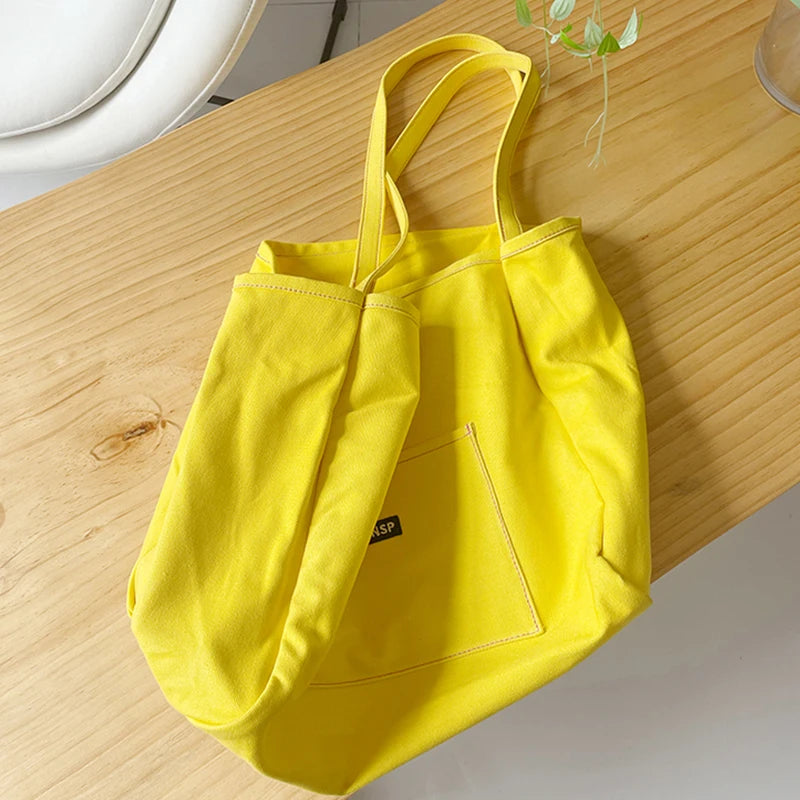 Women's Canvas Tote Bag – Reusable Shoulder Handbag with Letter Detail | Casual Daily Bag