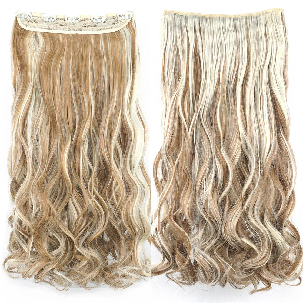 Soowee 24'' 28'' Synthetic Hair Charms Clip In Hair Extensions Dirty Blonde Fake Brown Curly Hair Pieces for Women