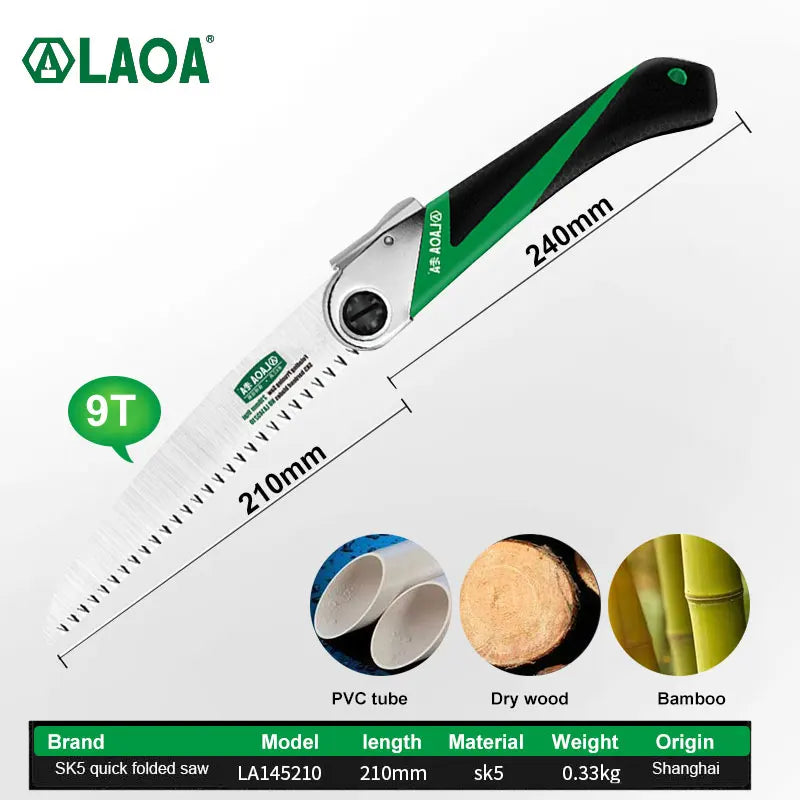 LAOA SK5 Folding Garden Saw – Portable Hand Pruning Saw for Branches, Camping & Logging