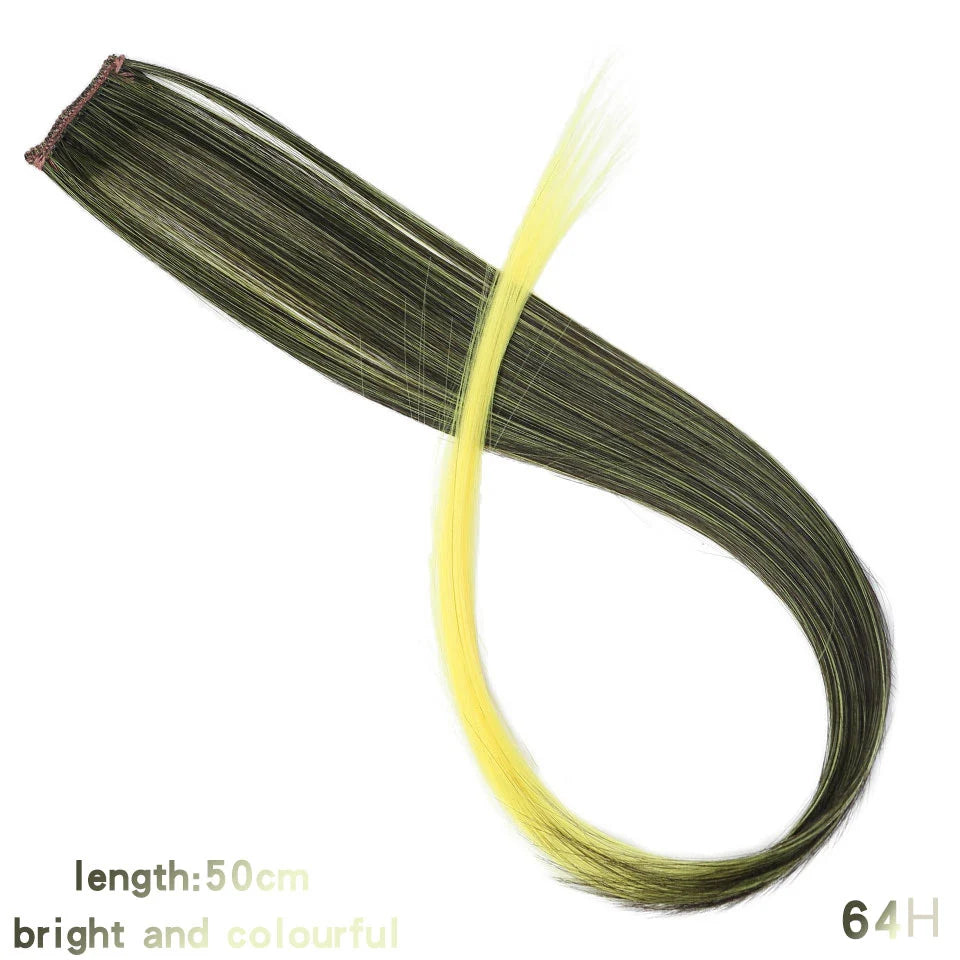 All Long Straight Color Hair Piece Hair Extensions Clip In Highlight Rainbow Hair Streak Pink Synthetic Hair Strands on Clips