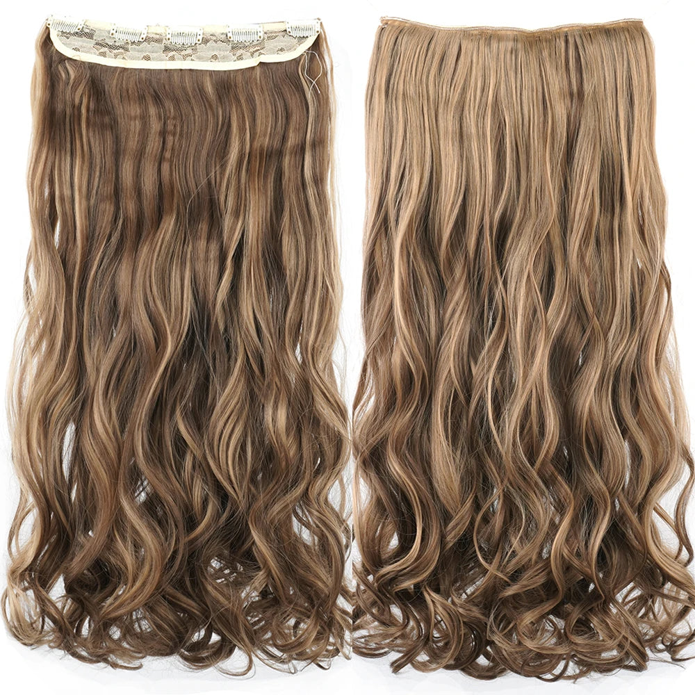 Soowee 24'' 28'' Synthetic Hair Charms Clip In Hair Extensions Dirty Blonde Fake Brown Curly Hair Pieces for Women