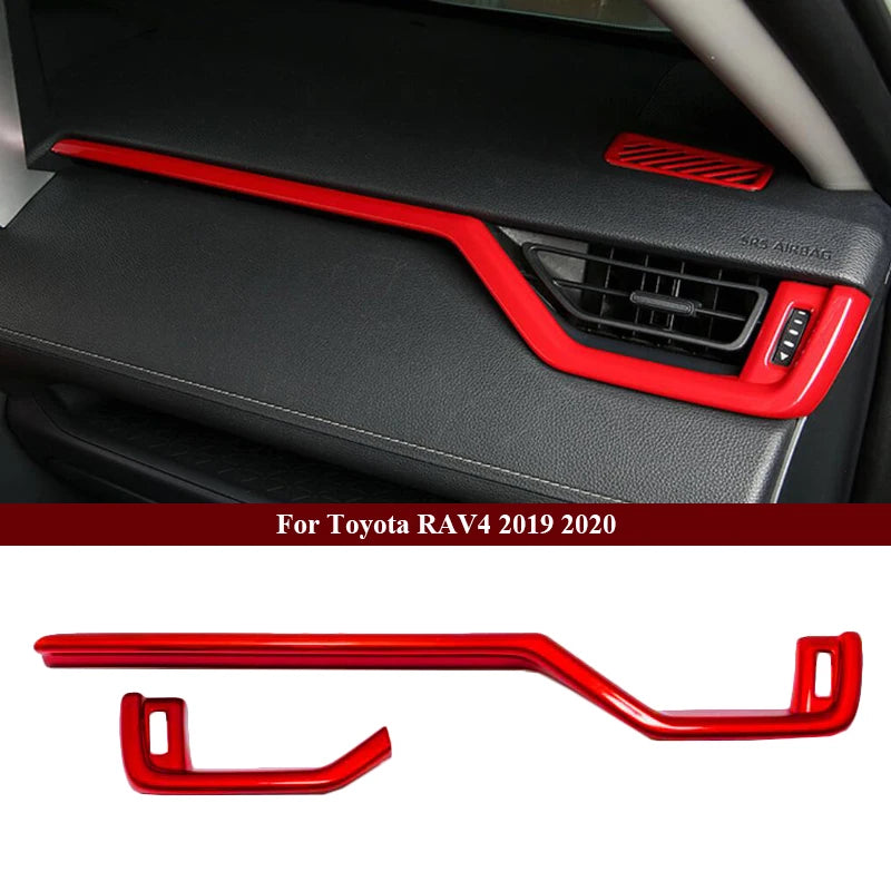 Car Interior Red Chrome Decoration Accessories For 2019-2021 Toyota RAV4 Armrest Console Strips Water Cup Cover Air Vent Trims