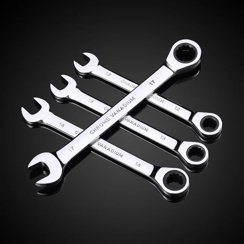 Ratcheting Combination Wrench Set,12 Point Box End and Open End Wrench Set spanner Fit for Garage,Home DIY, Repair,Maintenance
