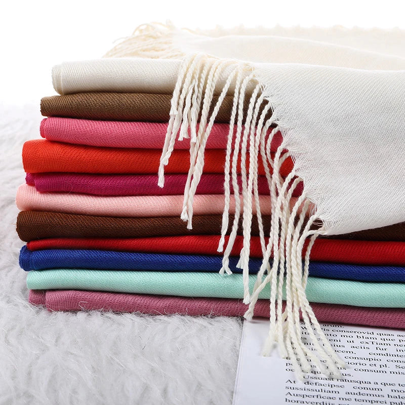 Women's Tassel Scarf, Soft Solid Color Shawl Wrap