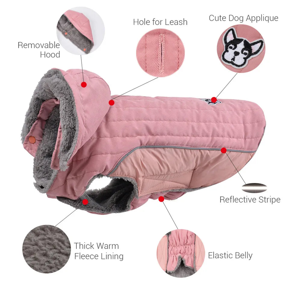 Reflective Quilted Dog Winter Jacket - Thick Fleece Coat with Belly Strap - photo 3