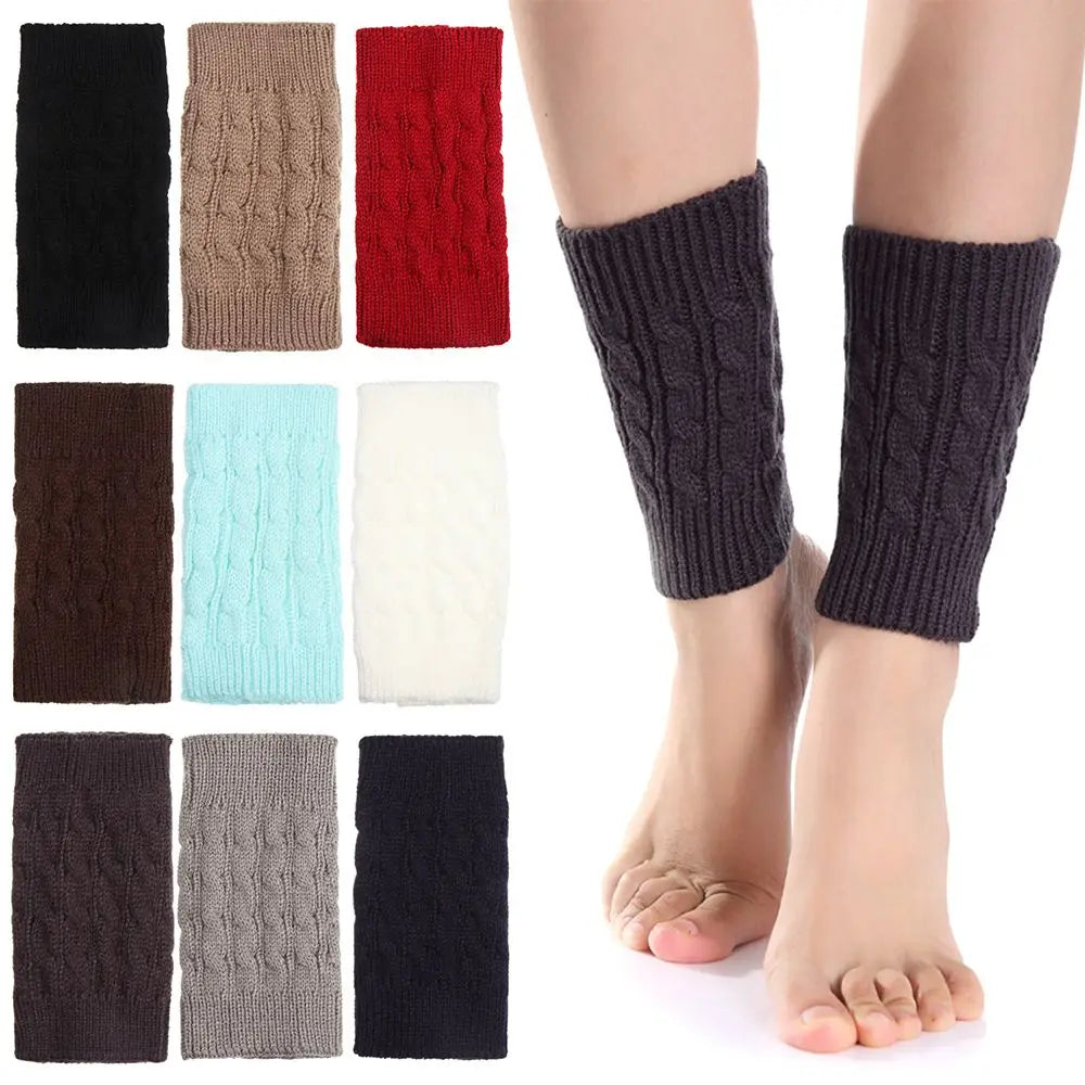 Women's Short Knit Leg Warmers - Boot Cuffs in Grey & Khaki