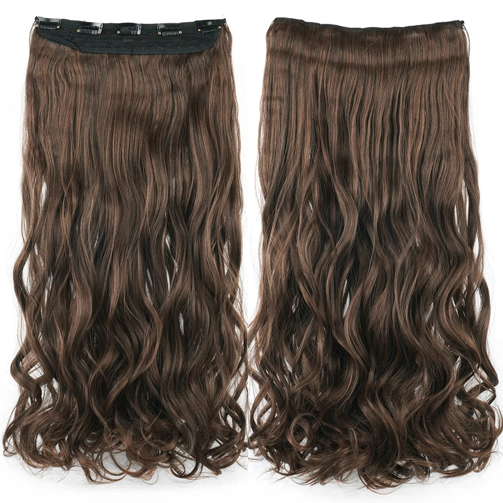 Soowee 24'' 28'' Synthetic Hair Charms Clip In Hair Extensions Dirty Blonde Fake Brown Curly Hair Pieces for Women