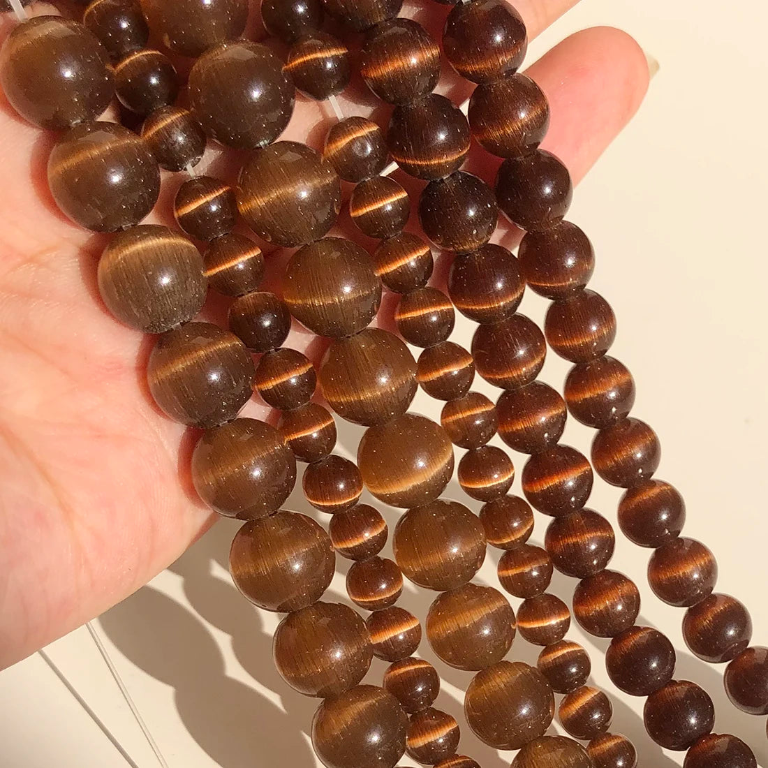 4/6/8/10/12mm Pink Color Cat Eye Opal Beads Natural Stone Glass Loose Beads for Jewelry Making DIY Bracelets Accessories 15''