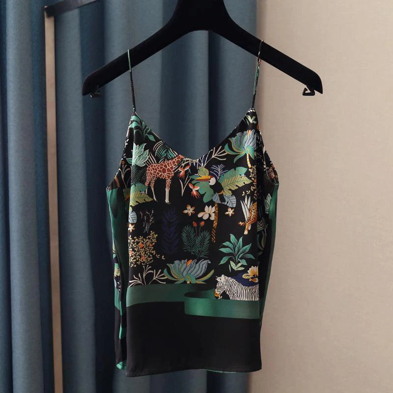 Women's vintage print chiffon V-neck cami — view 2 of 9