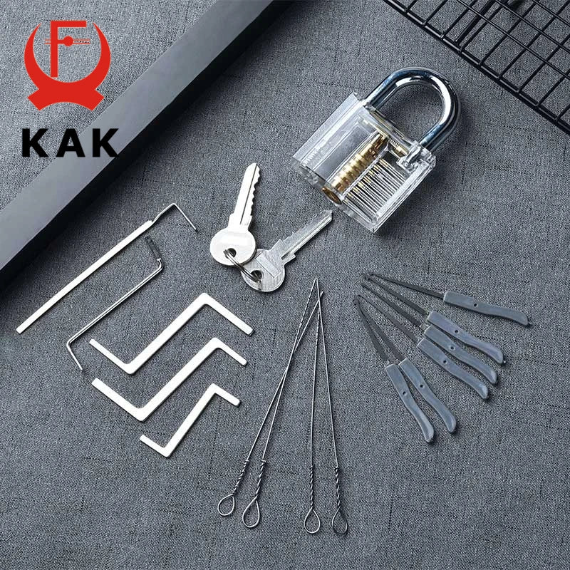 KAK Transparent Cutaway Practice Padlock Kit – Locksmith Training Lock with Broken Key Extractor & Wrench Tools