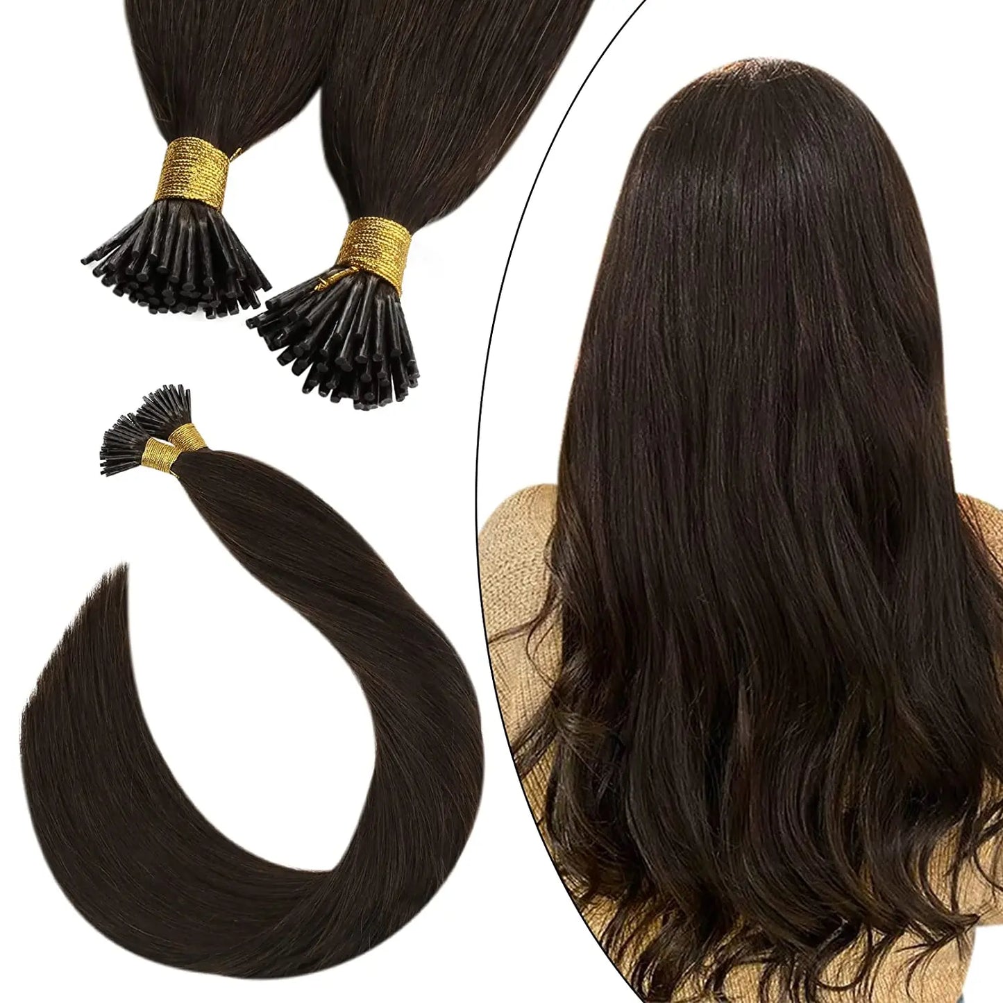 Ugeat I Tip Hair Extensions Pre Bonded Hair Remy Fusion Hair 14-24 Inch 40g/80g Straight Stick Tip Human Hair