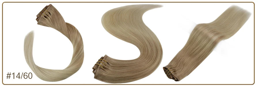 Full Shine Seamless Clip in Hair Extensions Remy Human Hair 8Pcs 120g & 80g Clip In Hair Extensions Human Hair Blonde Skin Weft
