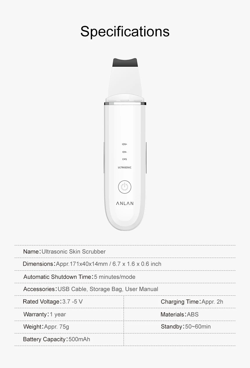 ANLAN Ultrasonic Skin Scrubber Facial Pore Cleansing Spatula Microcurrent Facial Lifting Ultrasonic Peeling Beauty Skincare Tool