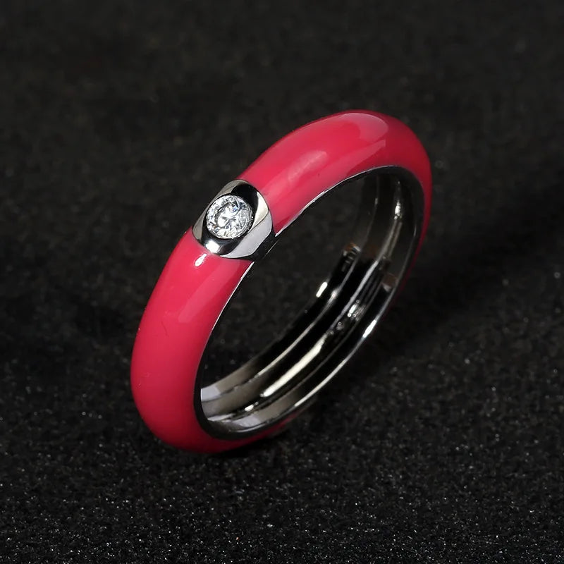 925 Silver Retro Enamel Flower Ring for Women - Adjustable
