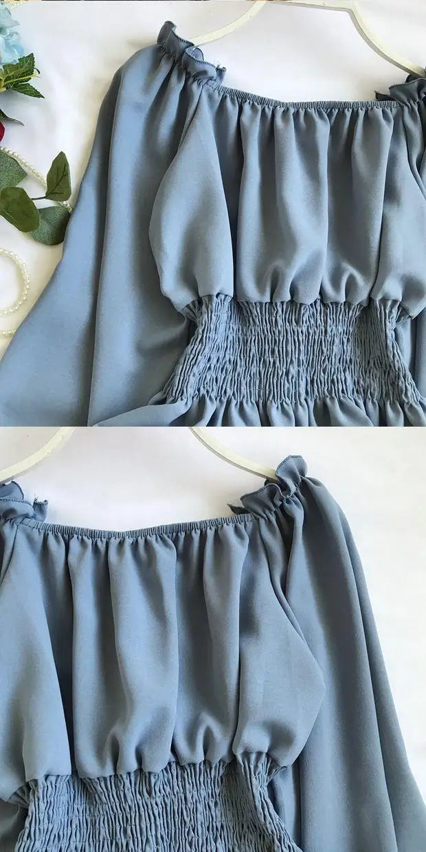 Youth Elegant Blouse Women Chiffon Fashion Blouse Off Shoulder White Shirt Ruffle Puff Sleeve Top Office wear 2026