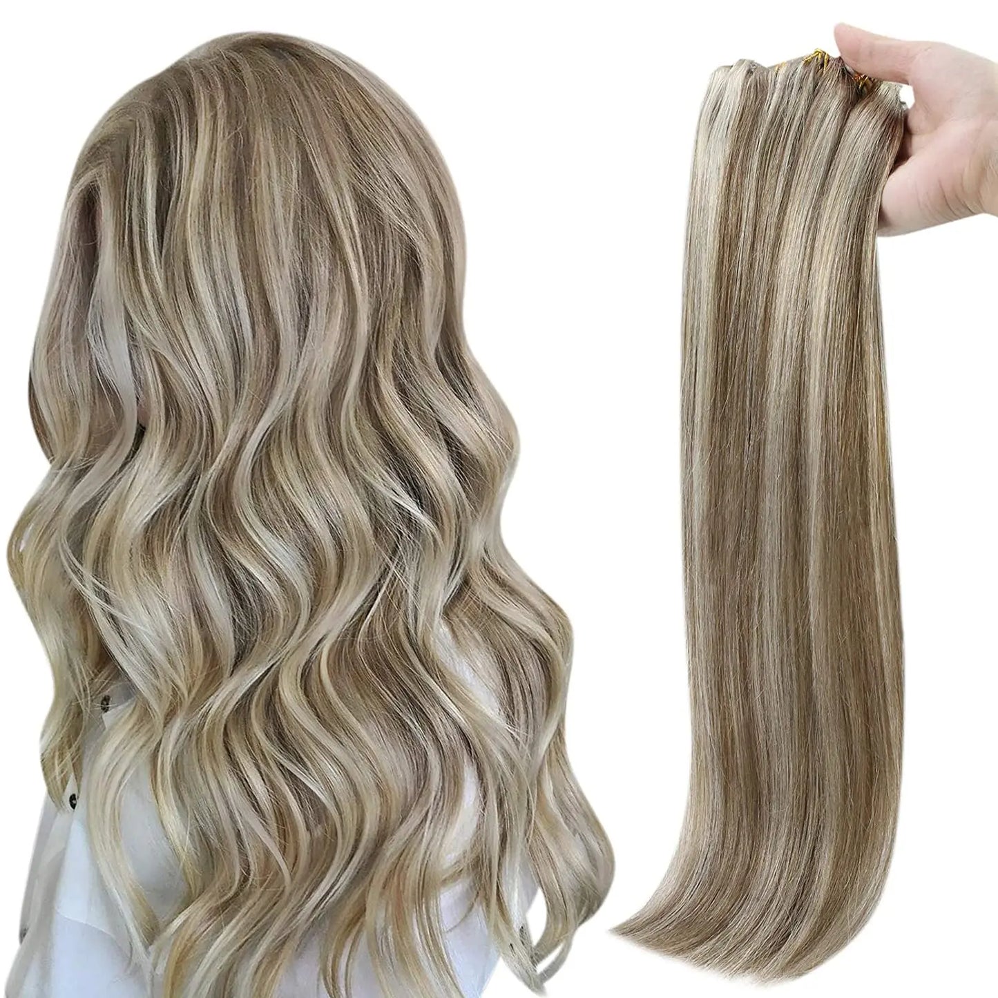 Full Shine Seamless Clip in Human Hair Extensions 8Pcs 100g&80g Pure Color Blond Hair Pu Clip on Remy Extension Skin Weft