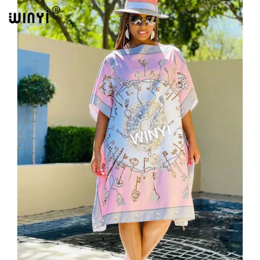 Women's Printed Batwing Maxi Dress - Loose Summer Party Dress