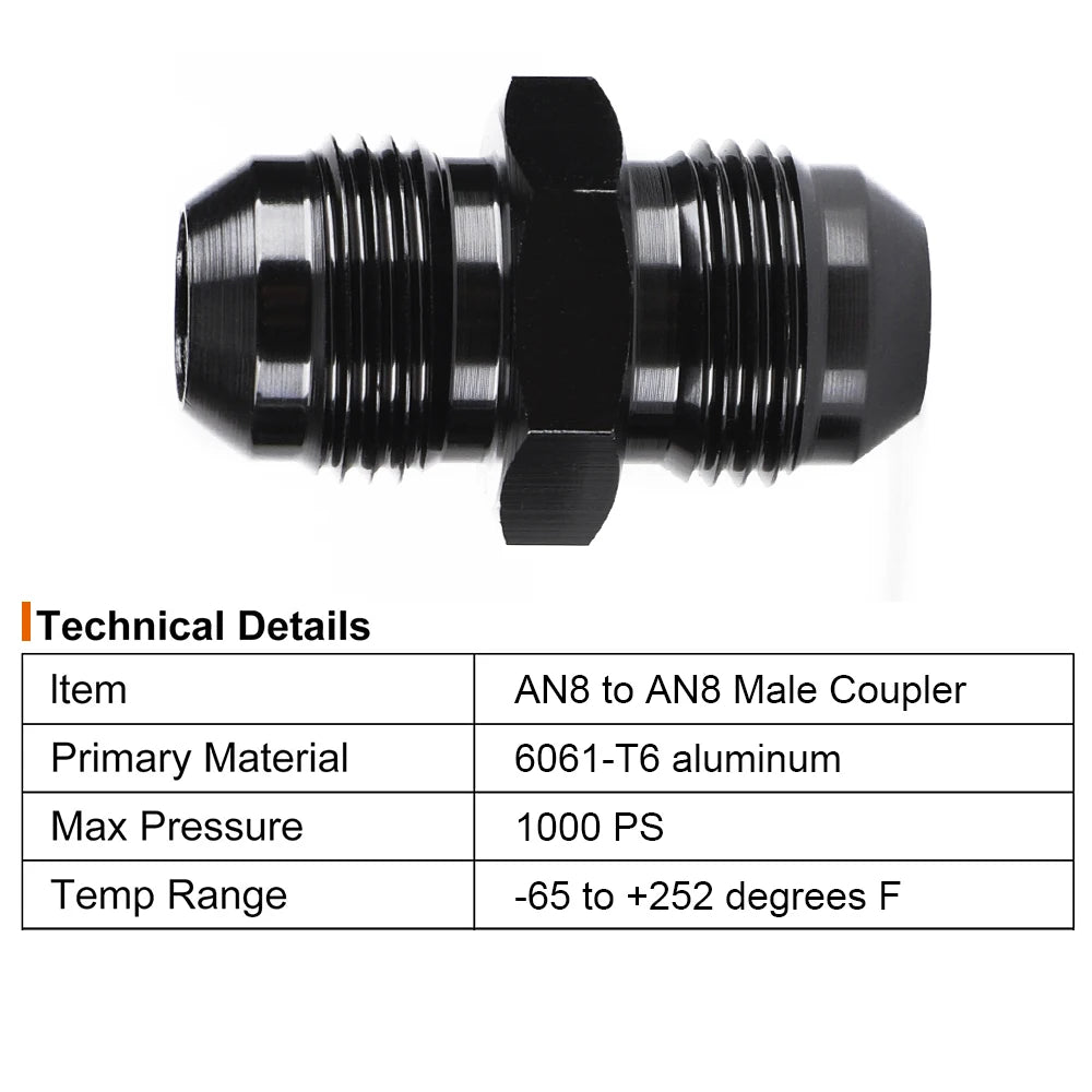Oil Fuel Hose End Adapter an Straight AN Male To AN Male Coupler AN4 AN6 AN8 AN10 Fittings Aluminum Male Flare AN8 Fitting
