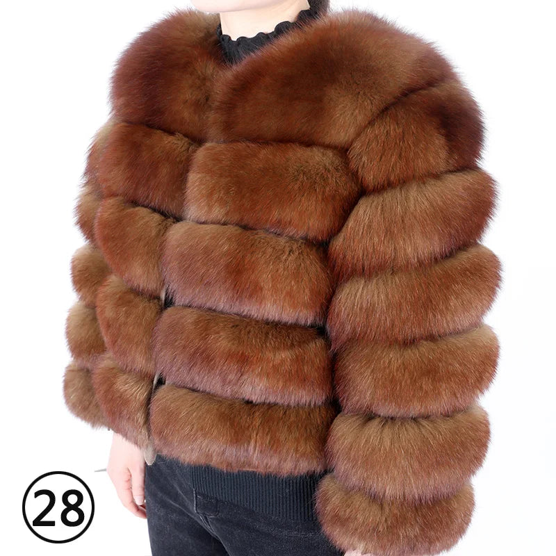 Women's Fox Fur Coat with Detachable Sleeves