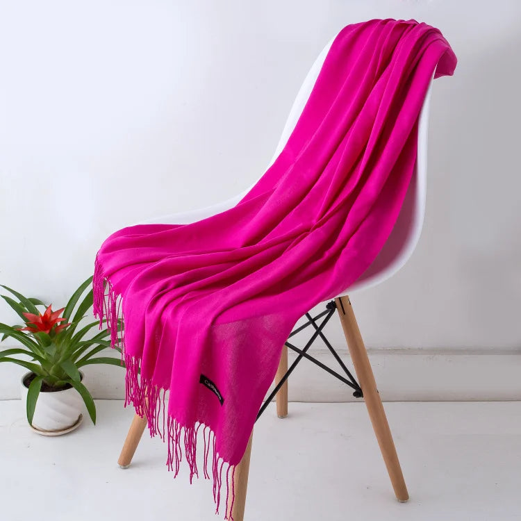 Women's Tassel Scarf, Soft Solid Color Shawl Wrap