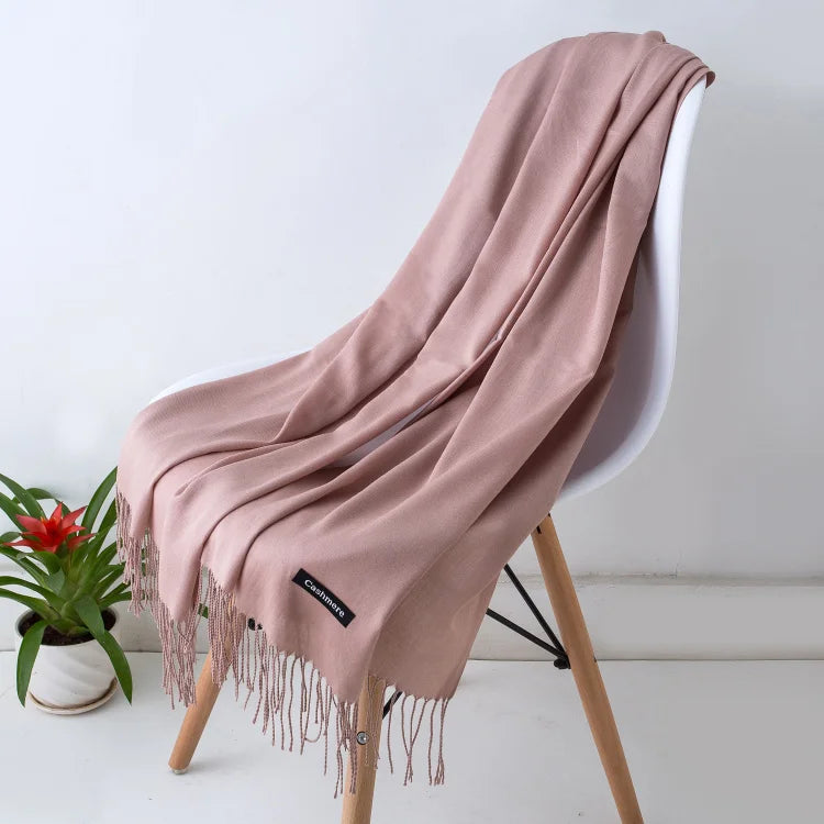 Women's Tassel Scarf, Soft Solid Color Shawl Wrap