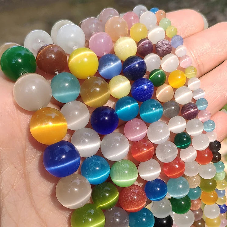 4/6/8/10/12mm Pink Color Cat Eye Opal Beads Natural Stone Glass Loose Beads for Jewelry Making DIY Bracelets Accessories 15''