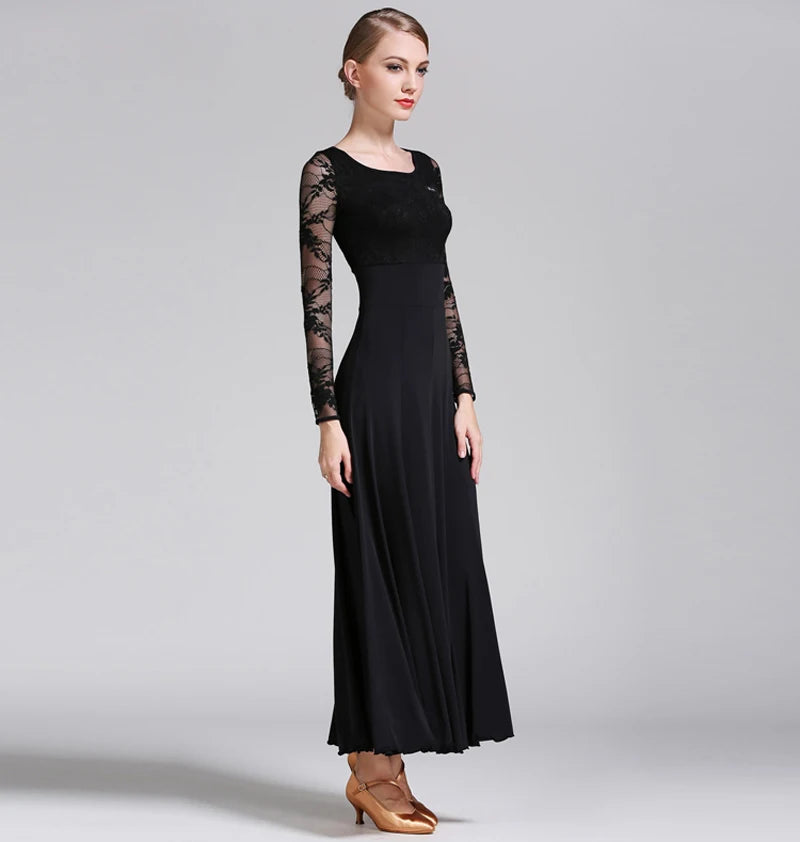 Women's lace-sleeve standard ballroom dance dress