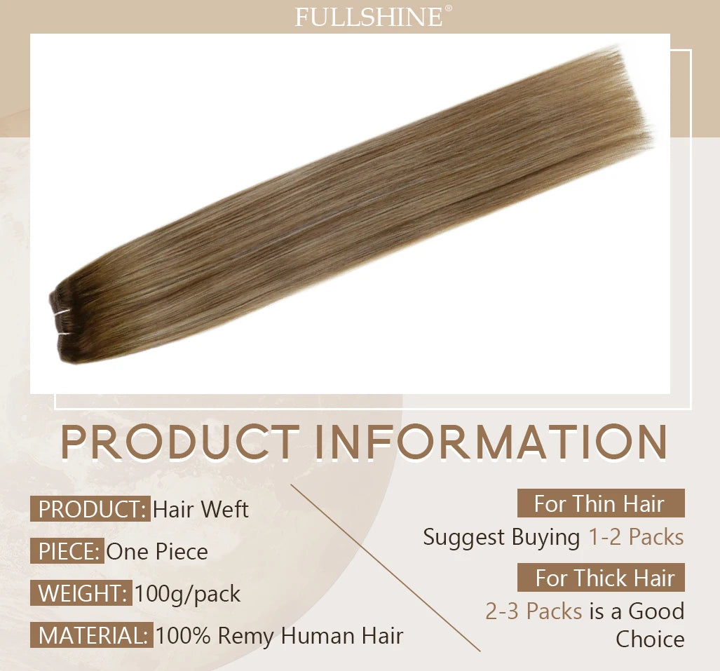 Full Shine Hair Bundles 100% Human Hair Weft Extensions Ombre Blonde Color100g Sew In Silky Straight Remy Skin Double Weft