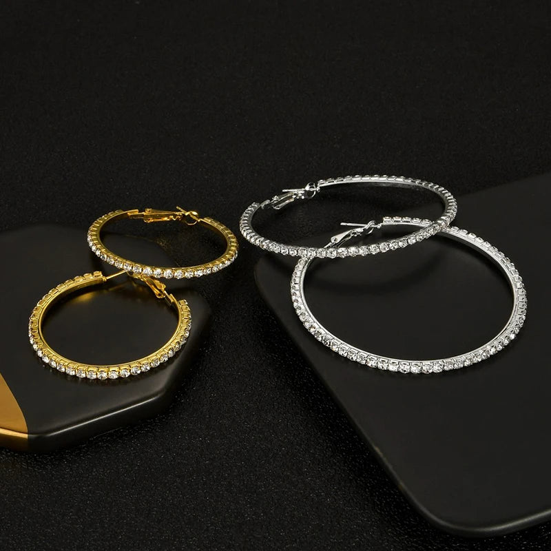 2026 New 30-100mm Large Crystal Hoops Earrings Paparazzi Basketball Wives CZ Hip Hop Earrings Christmas Jewelry Gift