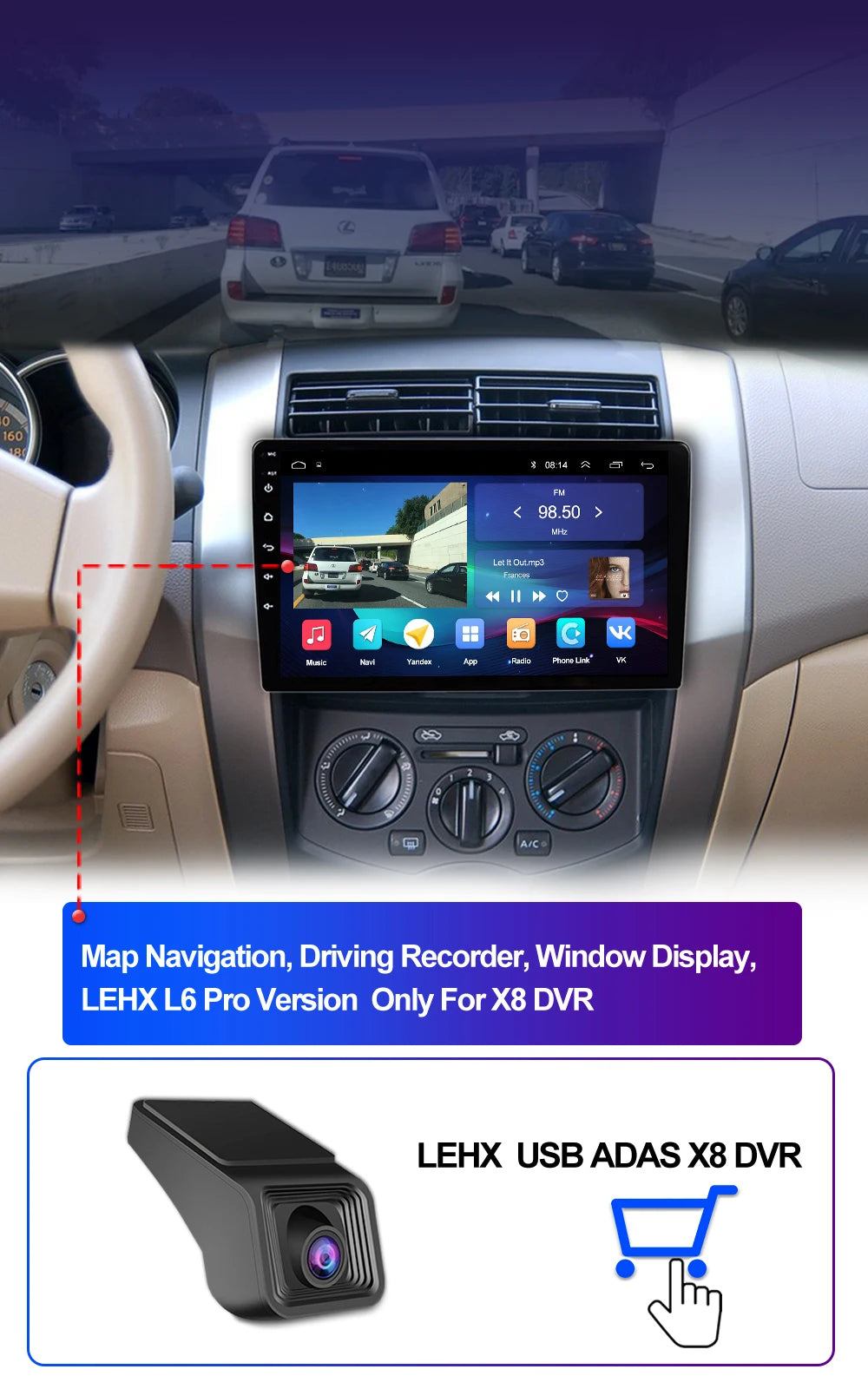 LEHX  7/9/10'' 4GB-64GB 2Din Android 15 Carplay Auto Car Radio Multimedia Stereo For toyota Hyundai Kia Volkswagen Jeep Fiat