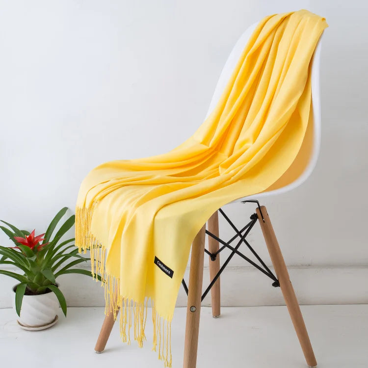 Women's Tassel Scarf, Soft Solid Color Shawl Wrap